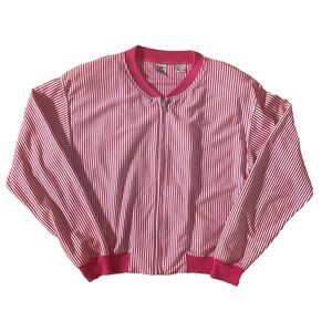 Vintage 80's Women Pink‎ Fuchsia And White Striped Jacket Women's Size Small Zip